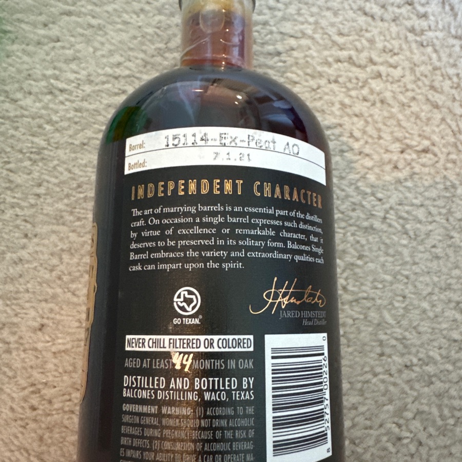 Balcones Texas Single Malt - Barrel 15114 a 7/1/21 - Distilery Only Release