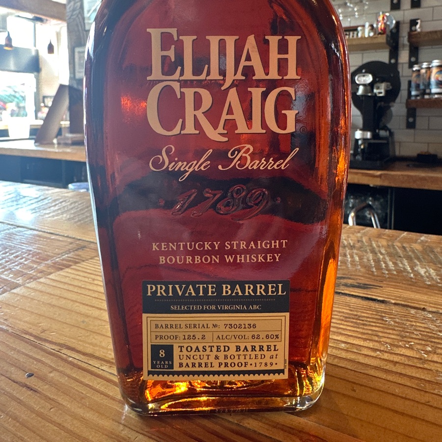 Elijah Craig Single Barrel Private Barrel Bourbon - Selected for VA ABC- Toasted Barrel Uncut & Bottled at Barrel Proof