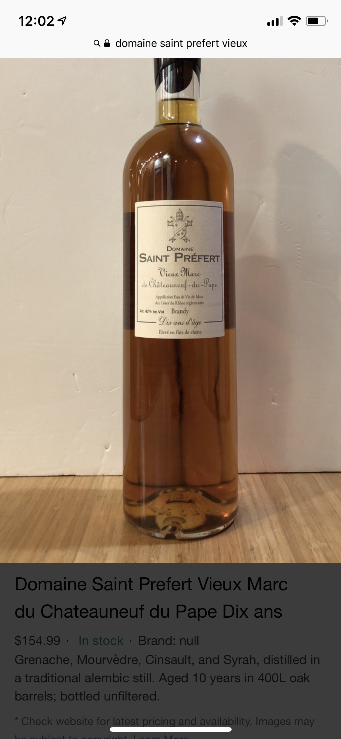 Domaine Saint Prefert Vieux Marc de Chateauneuf Du Pape
