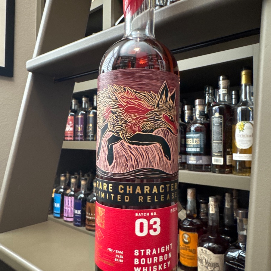rare character limited release batch number 03 straight bourbon, whiskey bottle 1921 out of 2700