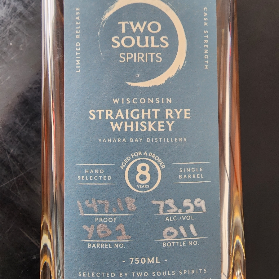 Two Souls Spirits Wisconsin Straight 8yr Rye