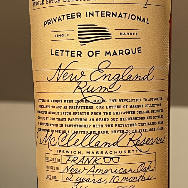 Privateer Letter of Marque McClelland Reserve New England Rum