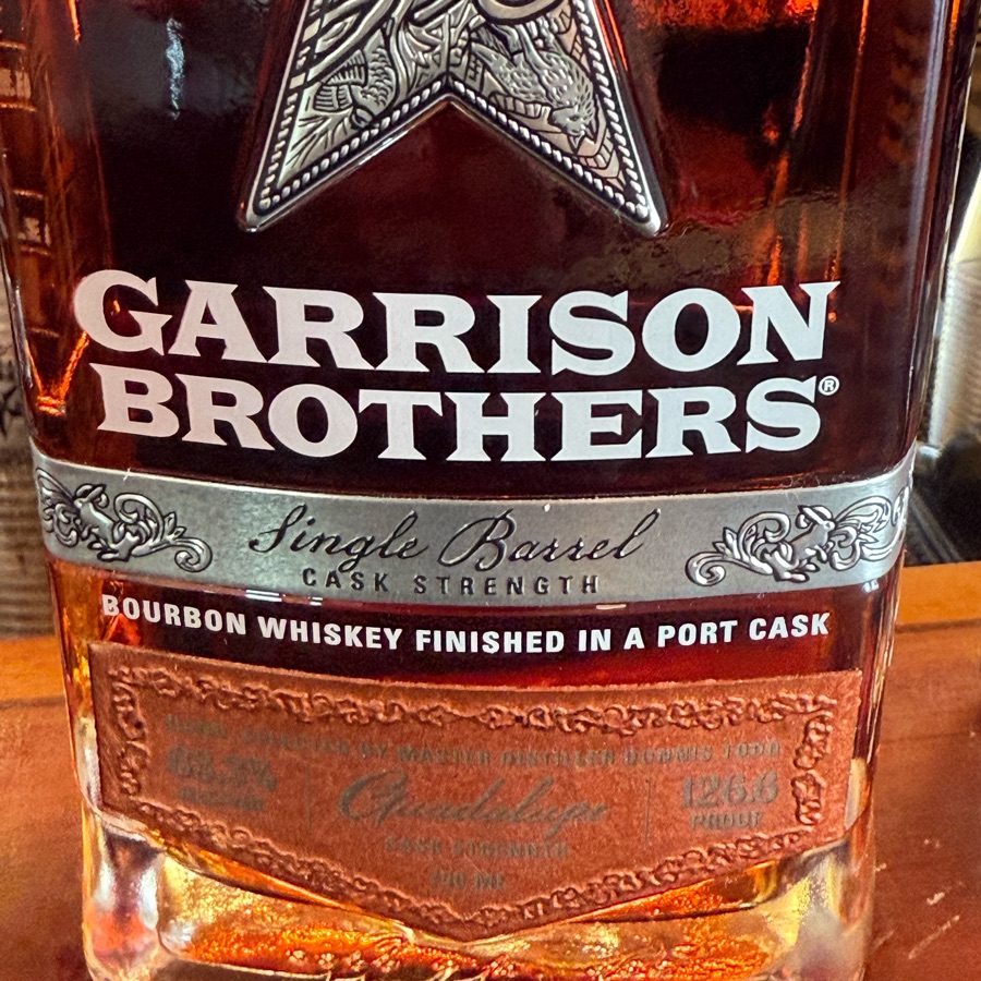Garrison Brothers Single Barrel Cask Strength Bourbon Whiskey Finished In A Port Cask Hand Selected By Master Distiller Donnis Todd Guadalupe Cask Strength (Barrel # 152)