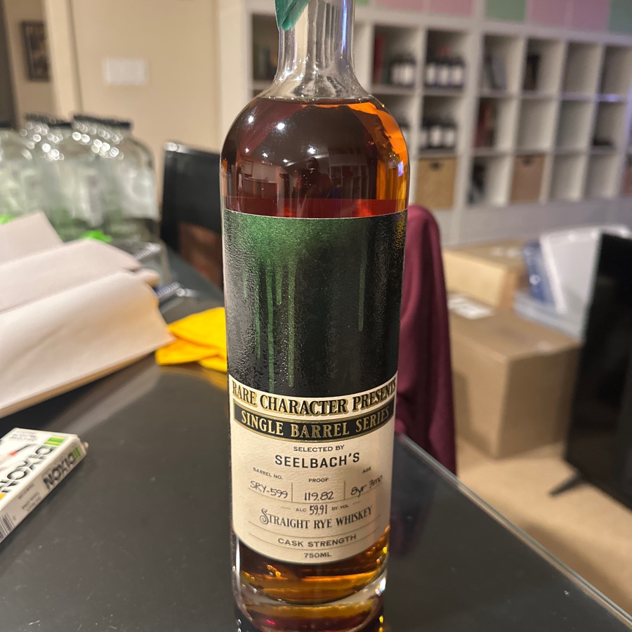Rare Character Single Barrel Series Cask Strength Straight Rye Whiskey Selected By Seelbach's Barrel No. SRY-599