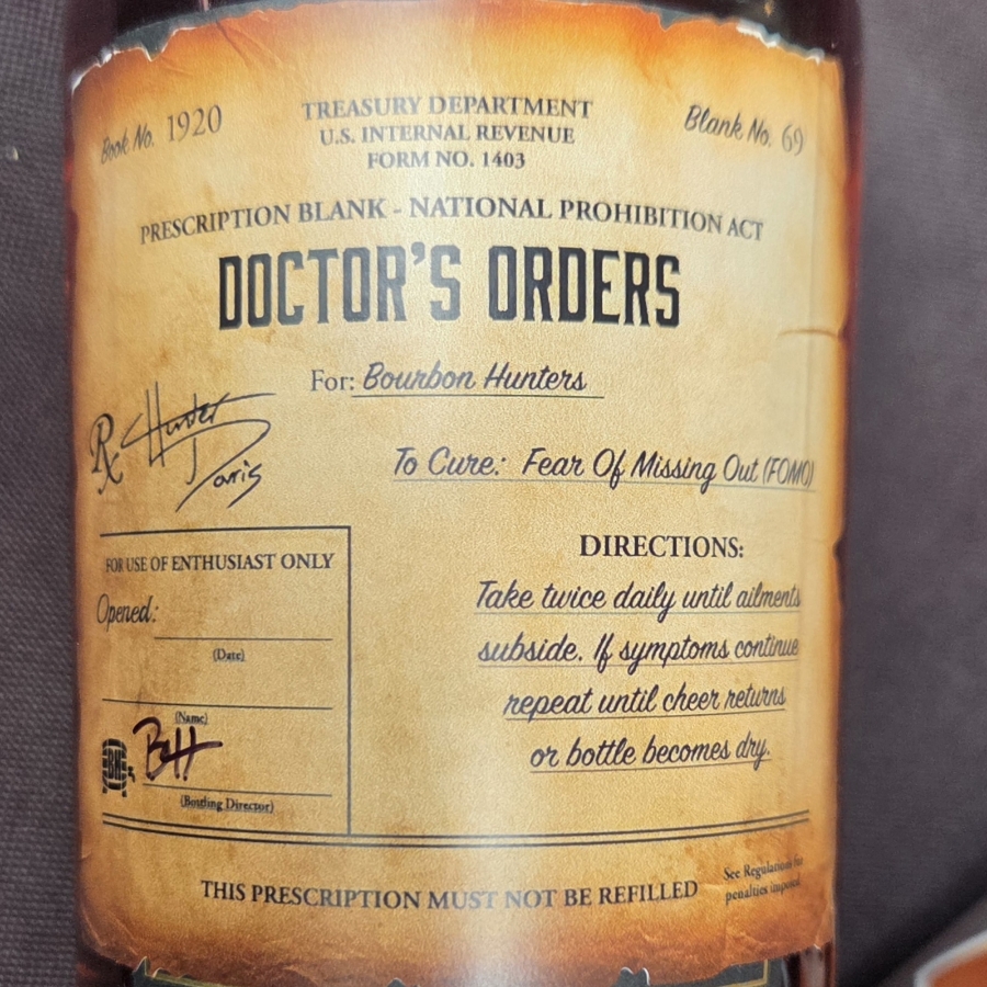 Old Forester Single Barrel 100 Proof (Bourbon Hunter- Doctor's Orders)(WH J Fl 1)