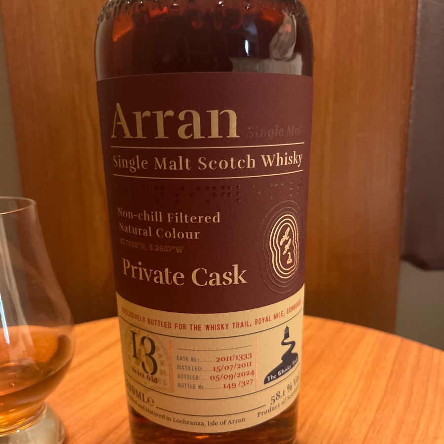 Arran Single malt scotch whisky private cask 13 years old