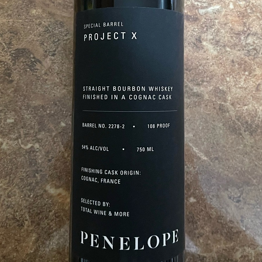 Penelope Project X Straight Bourbon Whiskey Finished In A Cognac Cask (Total Wine and More)