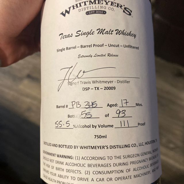 Whitmeyer's Texas Single Malt Whiskey