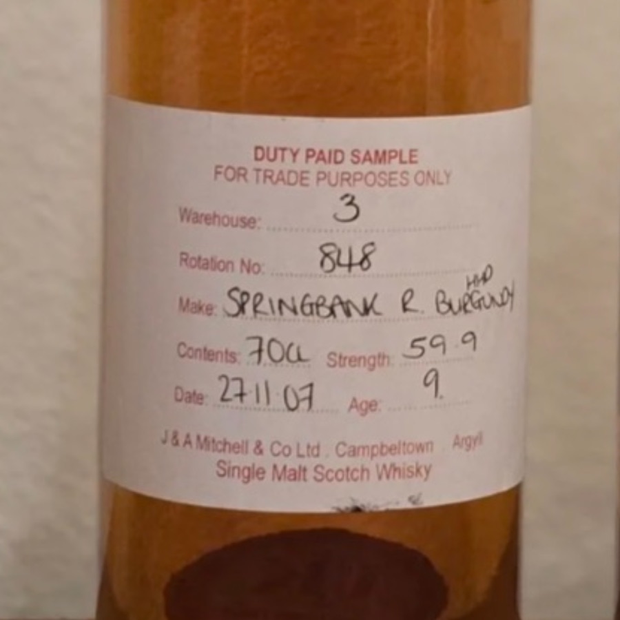 Springbank 2007 9 Years Refill Burgundy