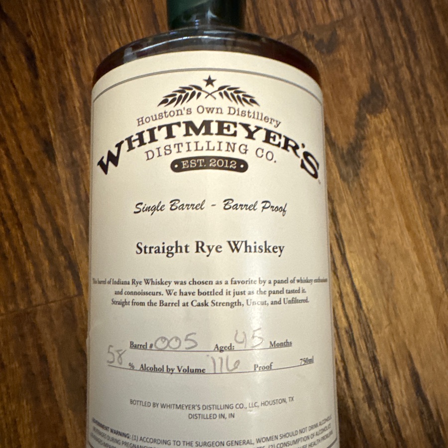 Whitmeyer's Straight Rye Whiskey - Batch 005