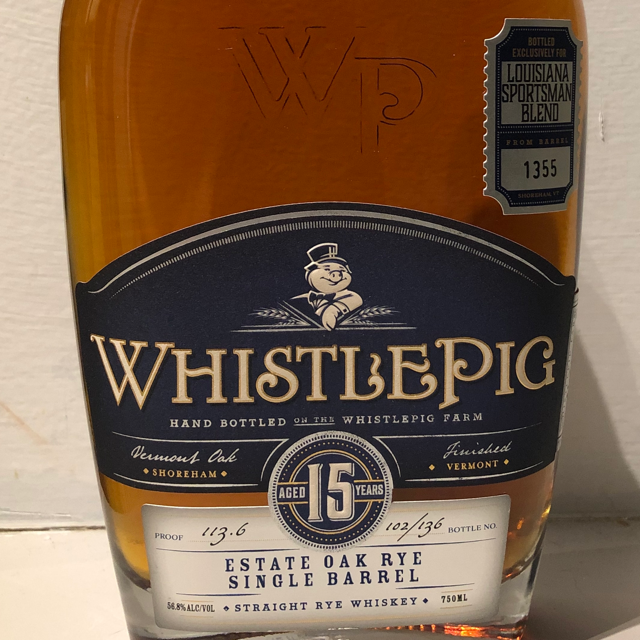 Whistlepig Estate Oak Rye Single Barrel #1355 15 Year (Louisiana Sportsman Blend)