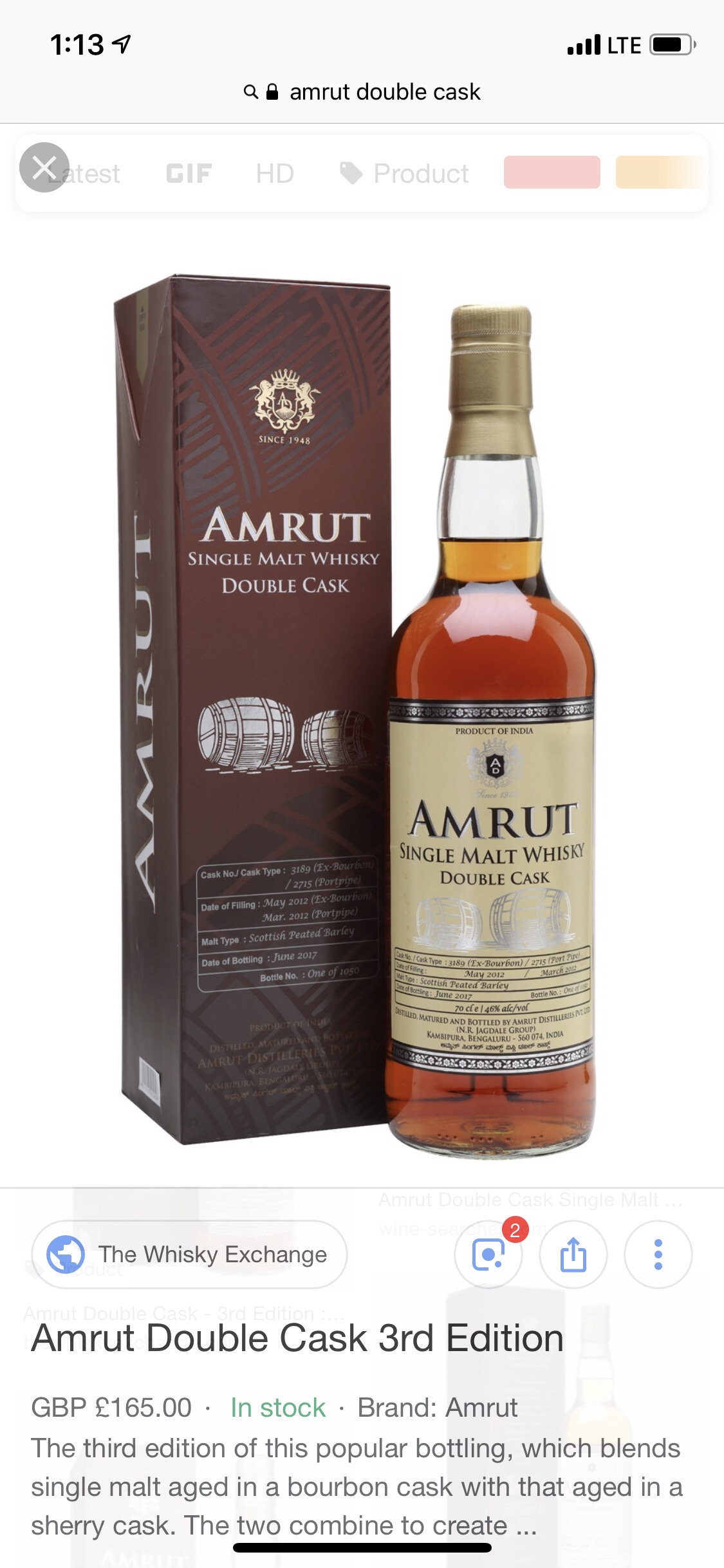Amrut Double Cask Peated Bourbon/Port Pipe 2017
