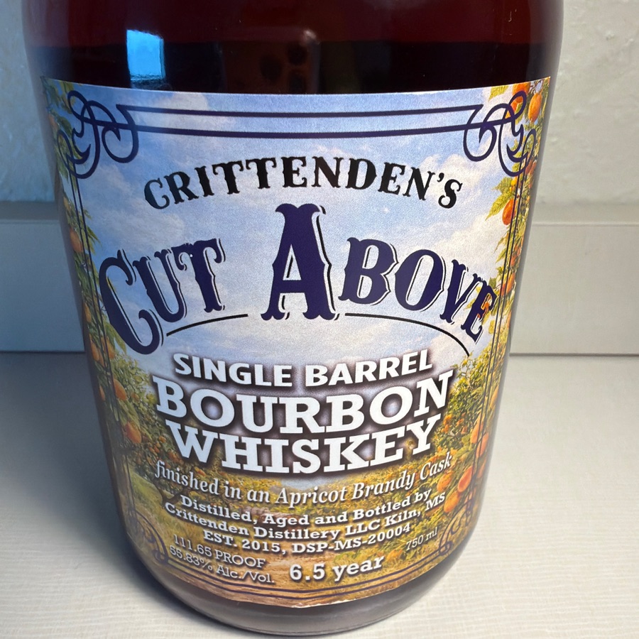 Cut Above Crittenden's single barrel finished in apricot brandy cask