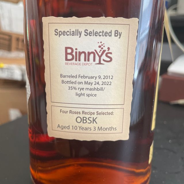 Four roses single barrel barrel proof obsk (Binny's pick)