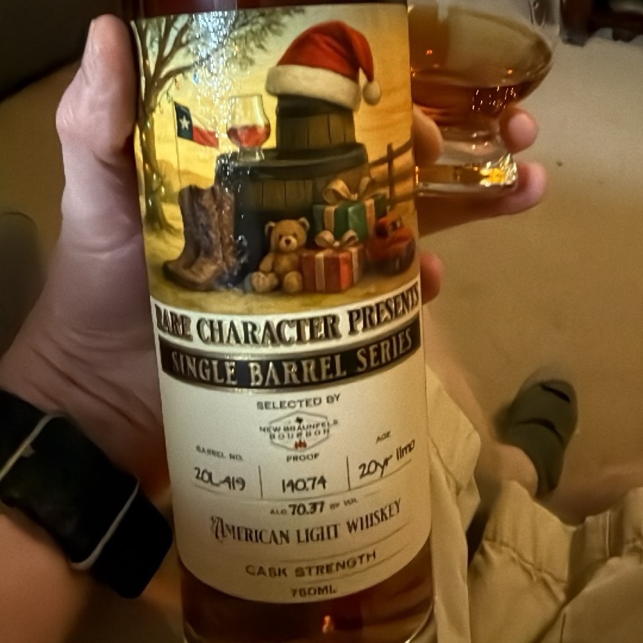 Rare Character Presents Single Barrel Selected By New Braunfels Bourbon Barrel No. 20L-419 American Light Whiskey Cask Strength 20yr