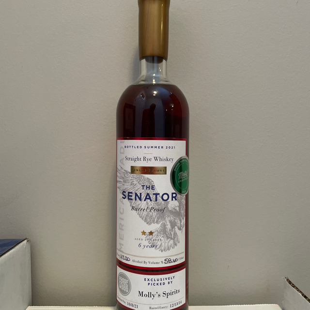 The Senator Straight Rye Whiskey Barrel Proof Single Barrel (Molly's Spirits)