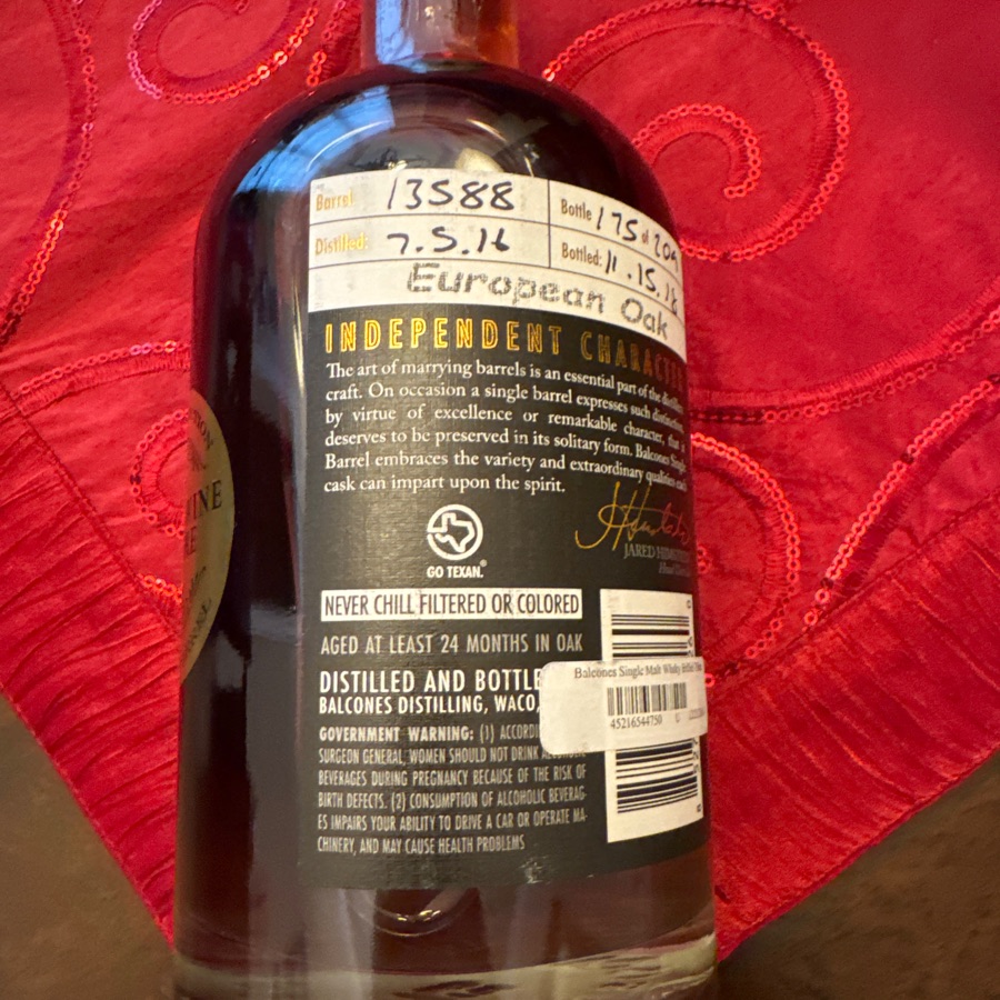 Balcones Texas Single Malt Whisky Single Barrel 13588 - Total Wine pick - 11/15/18