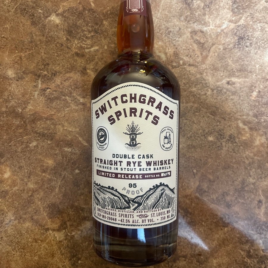 Switchgrass Spirits Double Cask Straight Rye Whiskey Finished in Stout Beer Barrels