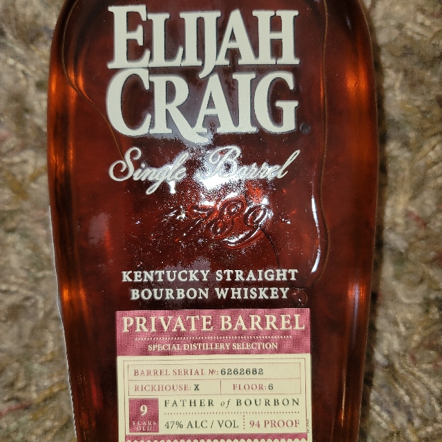 Elijah Craig Single Barrel, Private Barrel Special Distillery Selection, "Father of Bourbon", Barrel Serial #6262682, Rickhouse X, Floor 6