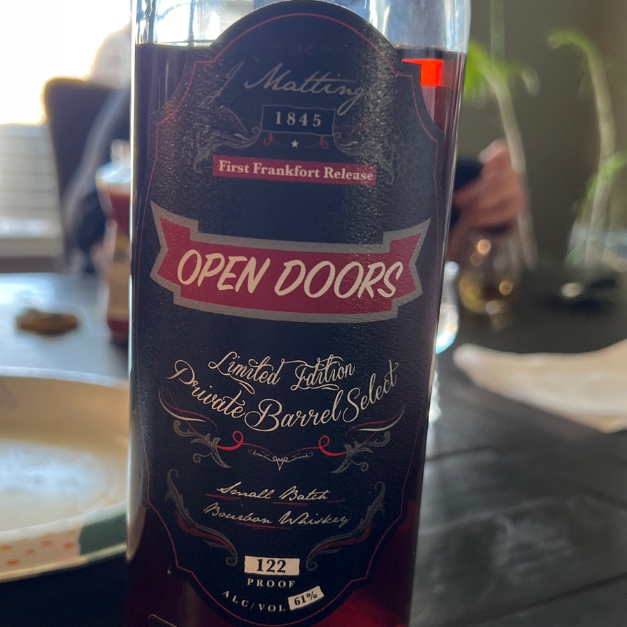 J Mattingly Open Doors Limited Edition Private Blend Select Bourbon Whiskey