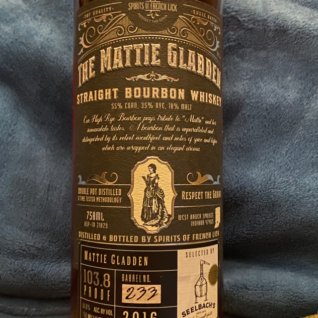 Spirits of French Lick Single Barrel The Mattie Gladden Straight Bourbon (Seelbach's)