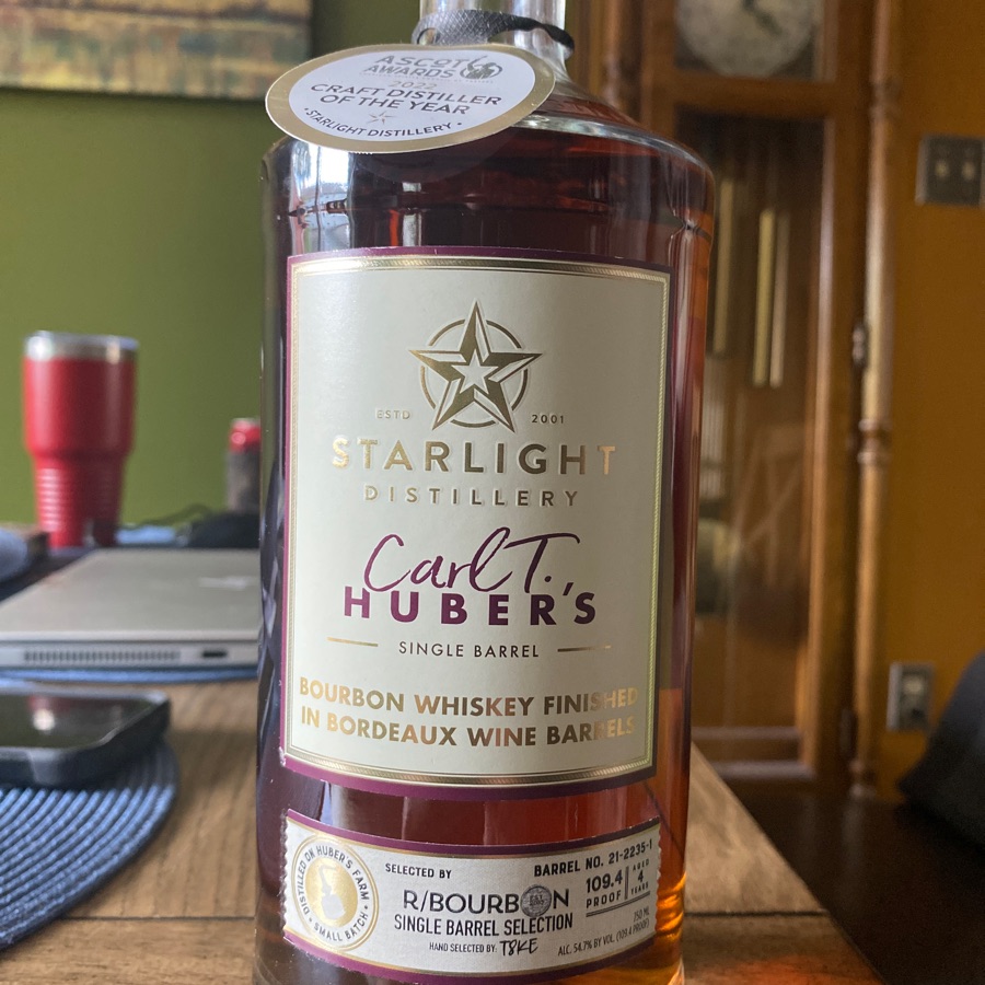 Starlight Distillery Single Barrel Bourbon Whiskey Finished in Bordeaux Wine Barrels - r/bourbon