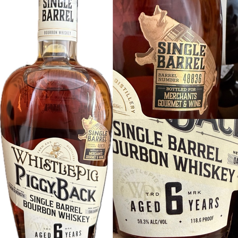 Whistlepig Piggyback 6 Year Single Barrel Cask Strength Bourbon (Merchants Gourmet & Wine Store Pick) Barrel 48836 - 118.6 Proof