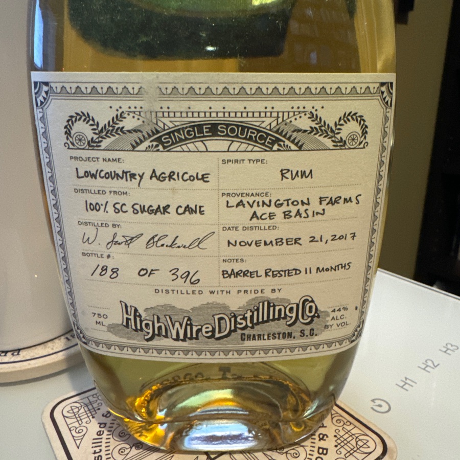 High Wire Distilling Co Low Country Agricole Rum - SC Sugar cane - 11/21/17 - 188 of 396