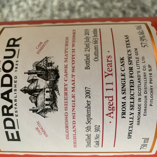Edradour Oloroso Cask -Spec's