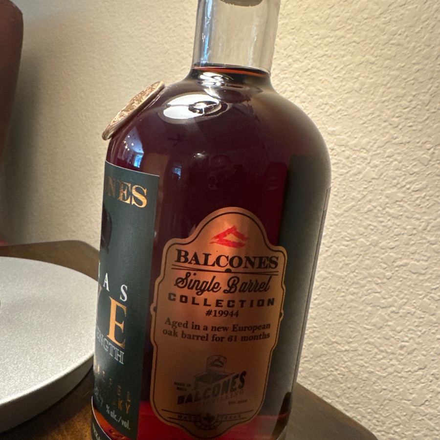 Balcones Single Barrel Cask Strength Texas Rye Barrel 19944