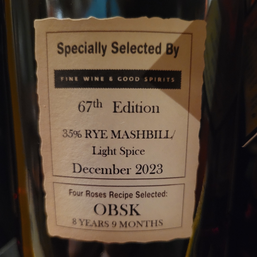 Four Roses Single Barrel Barrel Strength FWGS 67th Edition OBSK QS 88-5Q 12/2023