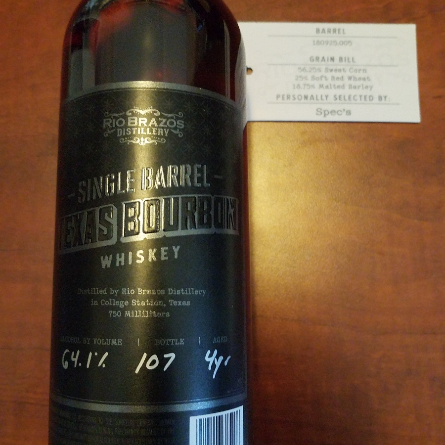 Rio Brazos Single Barrel Texas Bourbon, Barrel 180925.005