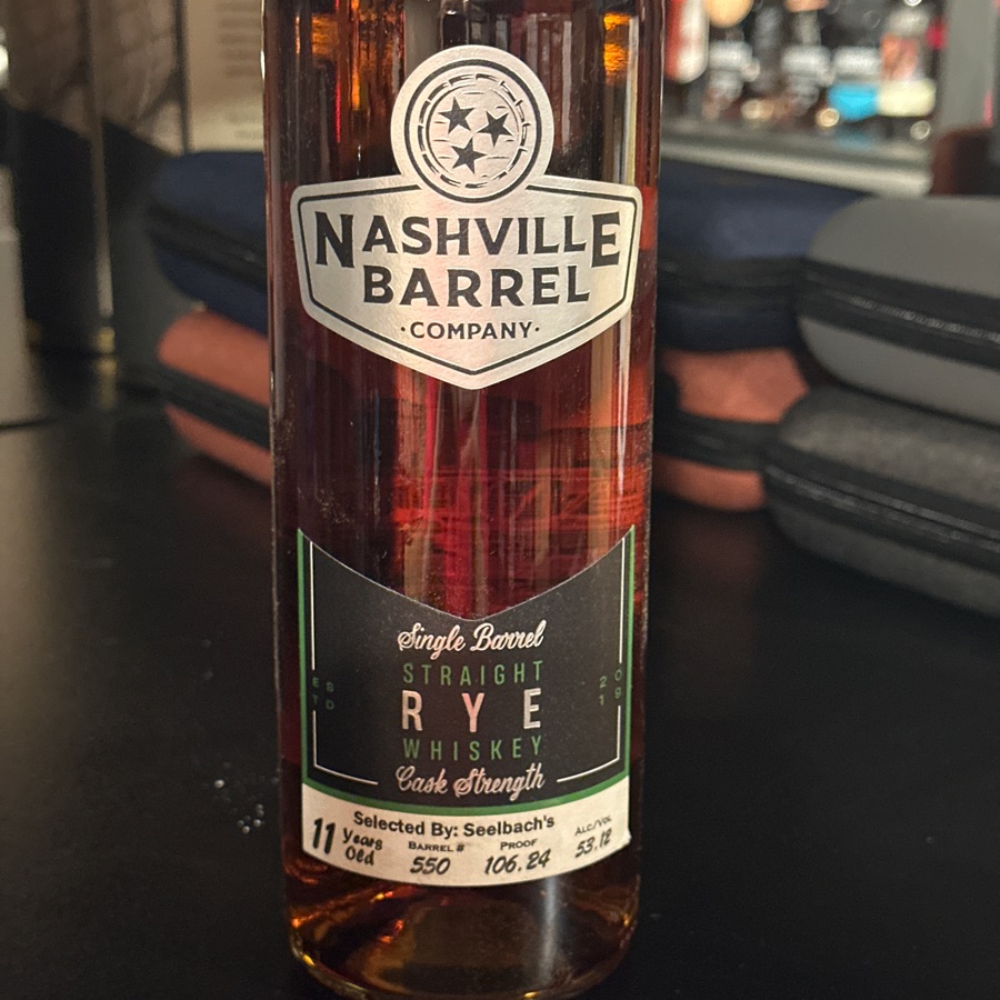Nashville Barrel Company 11 Year Old Cask Strength Single Barrel Straight Rye Whiskey Selected by Seelbach's (barrel #550)