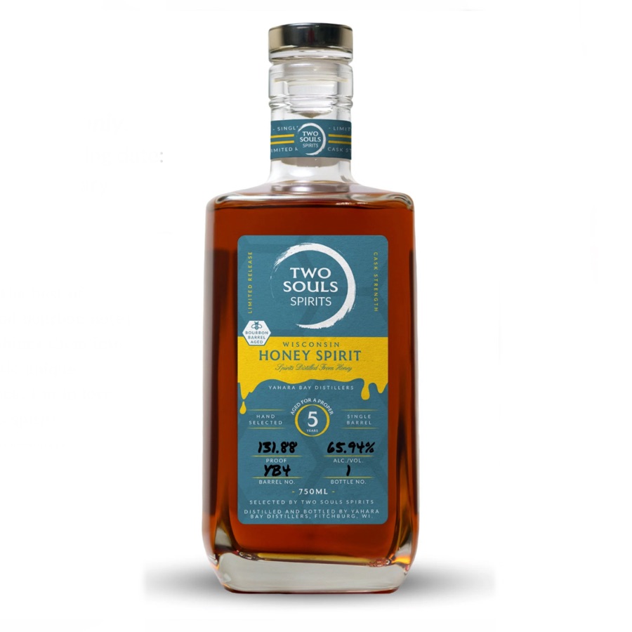Two Souls Spirits, 5-Year Wisconsin Honey Spirit Aged in a Bourbon Barrel Featuring Yahara Bay Distillers