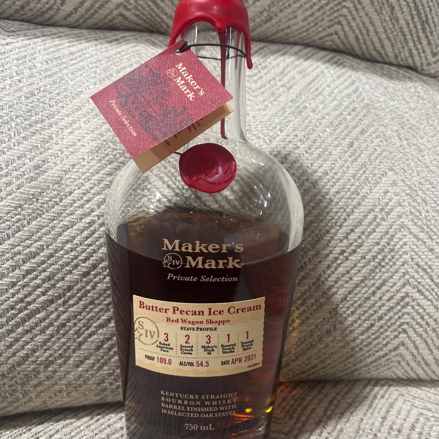 Makers mark, private selection, butter, pecan ice cream