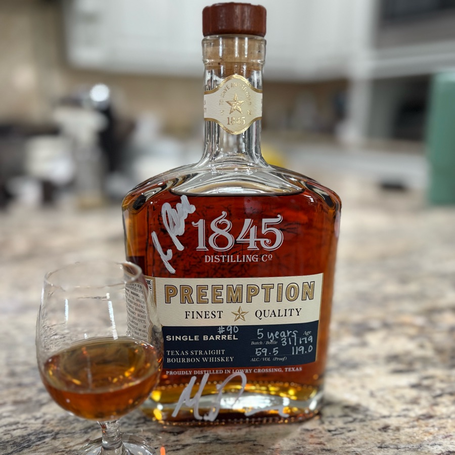 1845 Preemption Single Barrel #90 Texas Straight Bourbon Whiskey 5 years