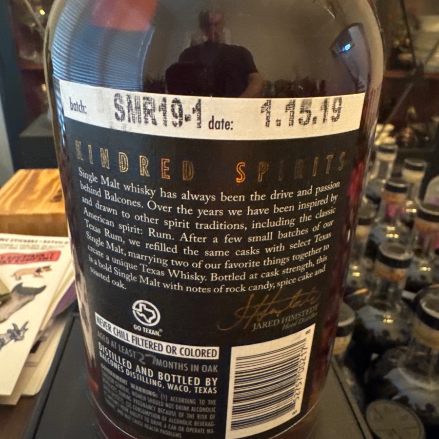 Balcones Texas Single Malt Rum Cask Finish - SMR19-1 - 1/15/19