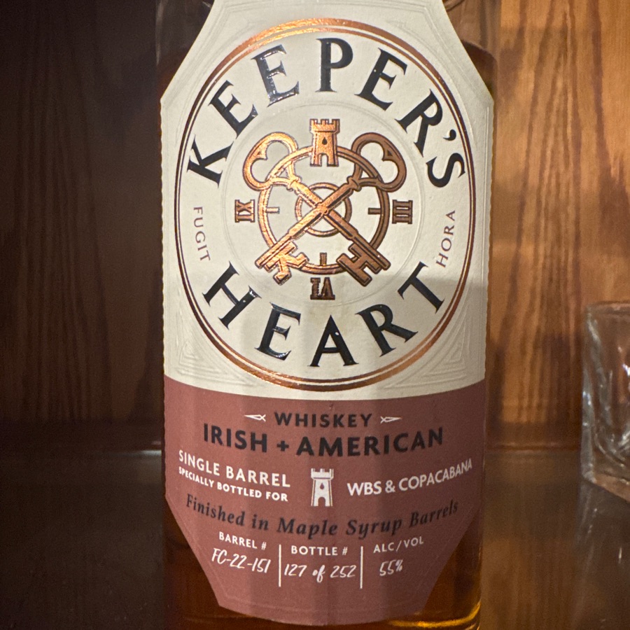 Keeper's Heart Irish American Whiskey Single Barrel Maple Syrup Finished