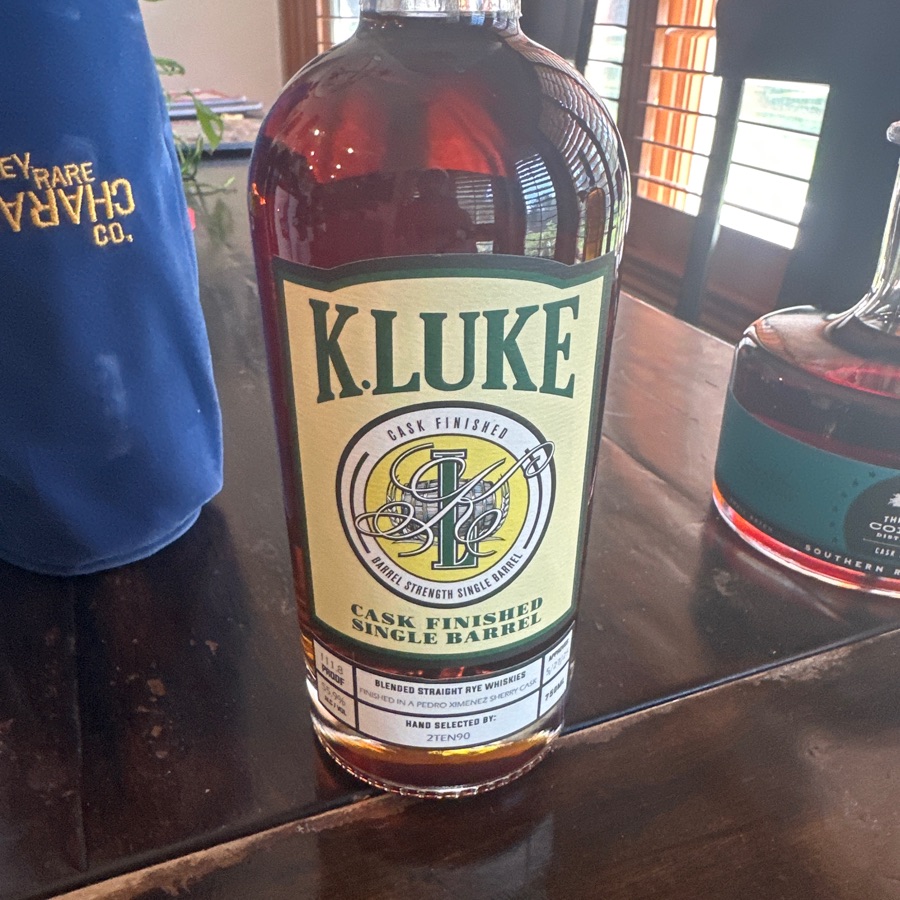 K.Luke Single Barrel of Blended Straight Rye Whiskies Cask Finished in a Pedro Ximenez Sherry Cask selected by 2TEN90