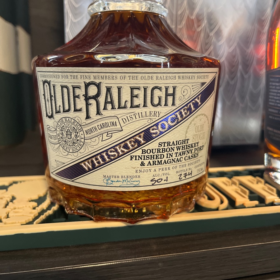 Olde Raleigh whiskey Society, straight bourbon, whiskey finished in Tawny, Port and Armanac cask