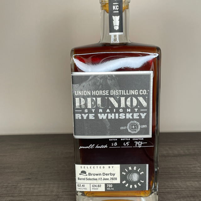 Union Horse Single Barrel Reunion Straight Rye (Brown Derby Barrel Selection #2, June, 2020)
