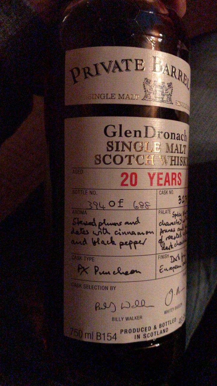Private barrel glendronach 20 yo