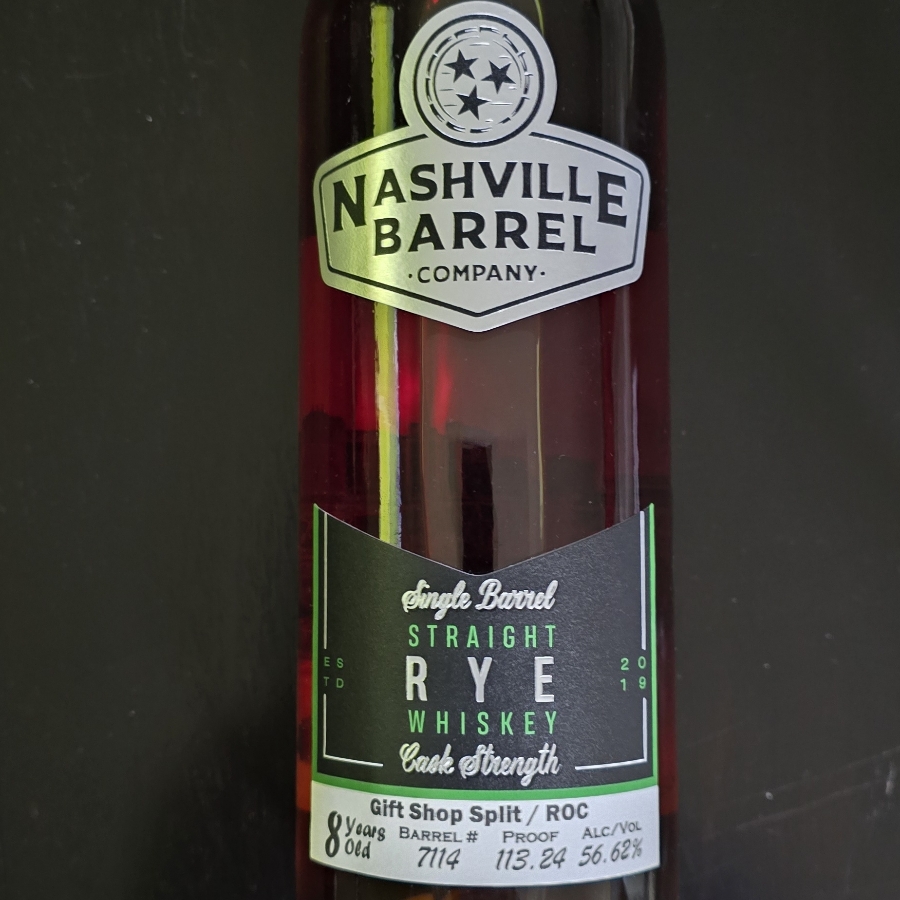 Nashville Barrel Company Single Barrel Cask Strength Straight Rye - Gift Shop Split/ROC