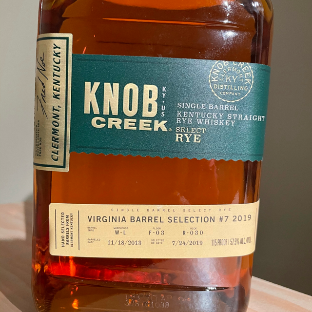 Knob Creek Single Barrel Select Rye (Virginia Barrel Selection #7 2019 W-L F-03 R-030)
