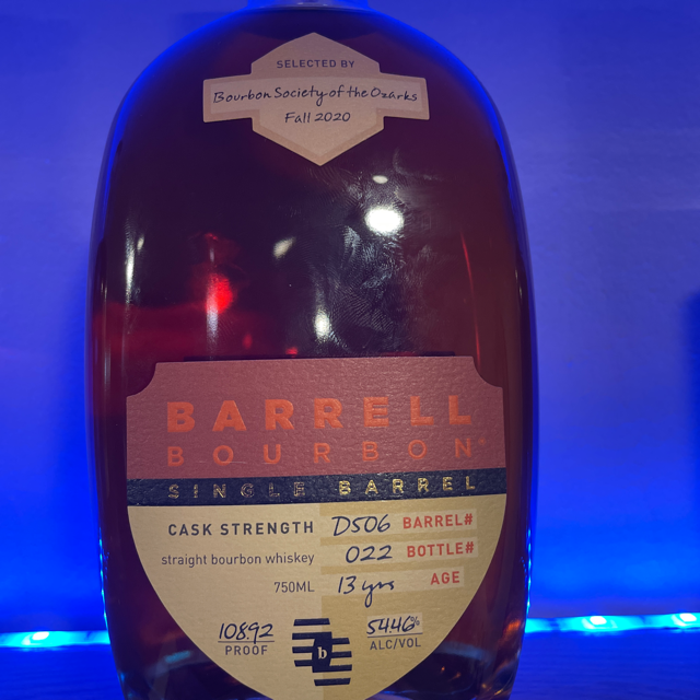Barrel Bourbon Single Barrel Cask Strength Selected by Bourbon Society of the Ozarks Fall 2020