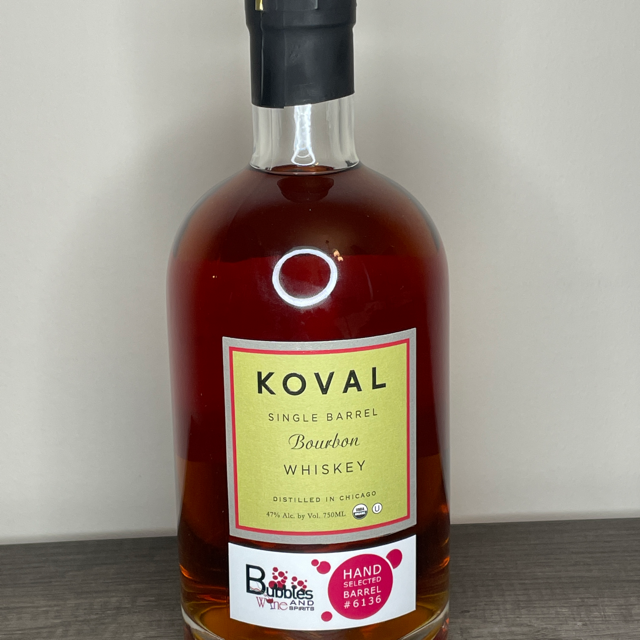 Koval Single Barrel Bourbon Whiskey (Bubbles Wine and Spirits, Barrel #6136)