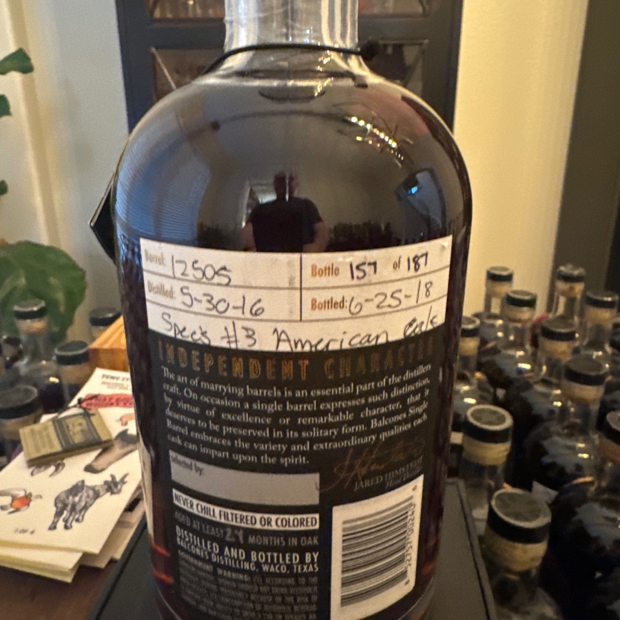 Balcones Texas Single Malt Single Barrel - Spec's Barrel 12505 - bottle 157 of 187