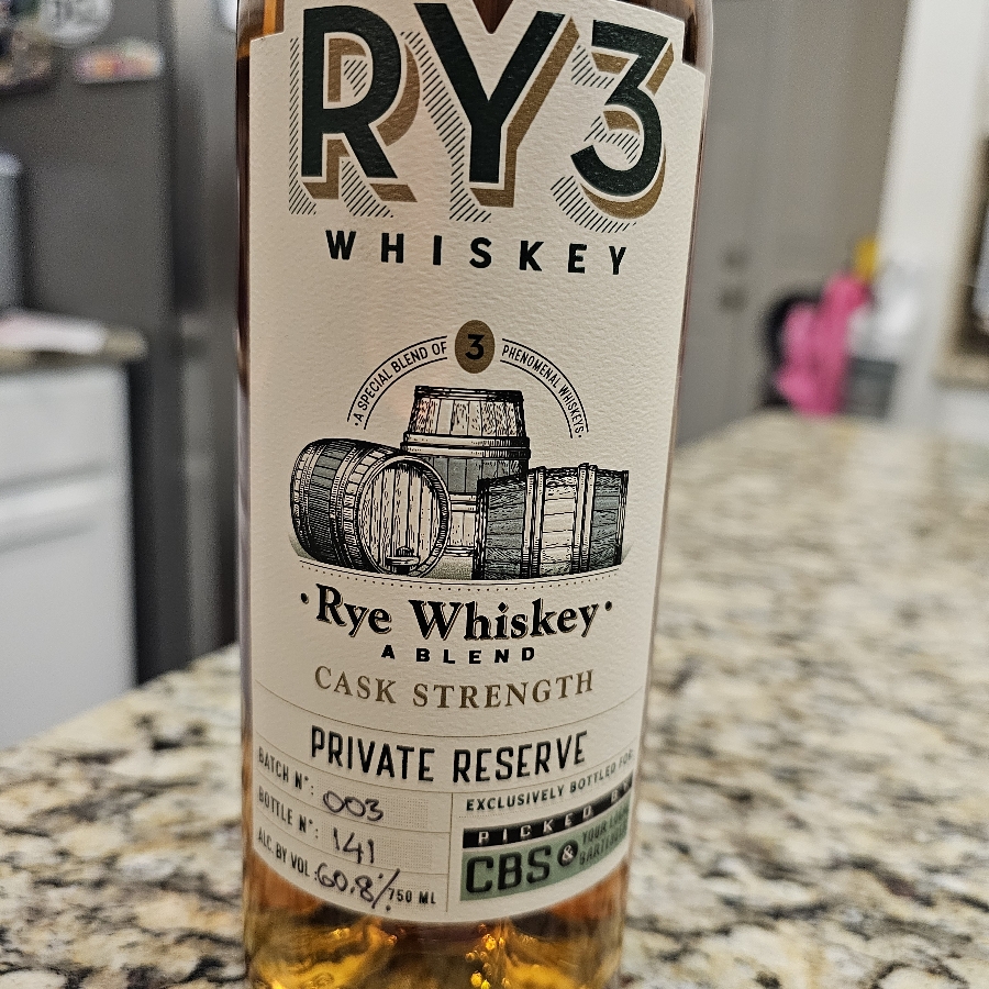 RY3 Rye Whiskey Cask Strength Private Reserve Batch 003 CBS