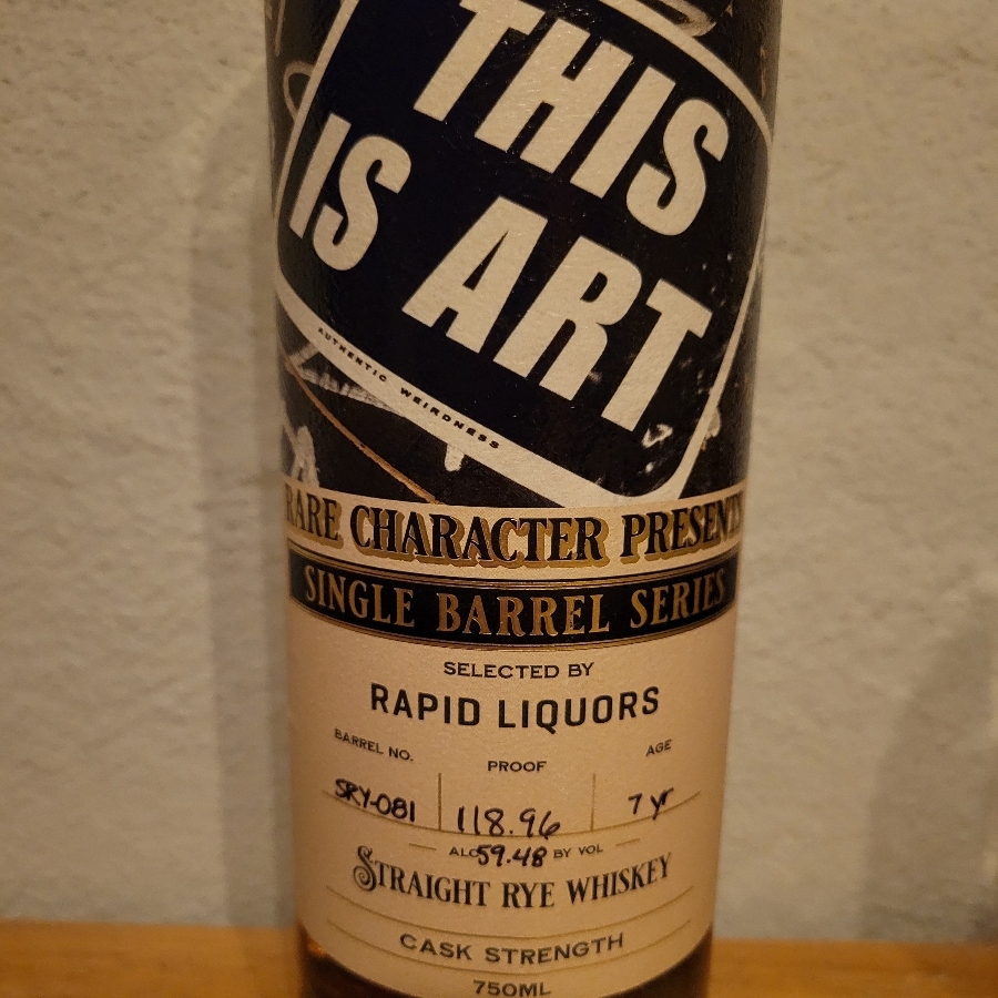 Rare Character Single Barrel Rye "This is Art" (Rapid Liquors)