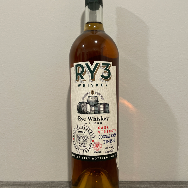 RY3 Whiskey - Rye Whiskey Cask Strength Cognac Cask Finish Private Reserve Barrel Select